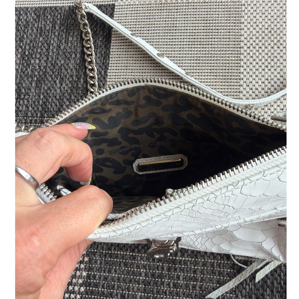 REBECCA MINKOFF Snake Embossed Mini M.A.C. Crossbody Bag White Leather - Picture 5 of 8